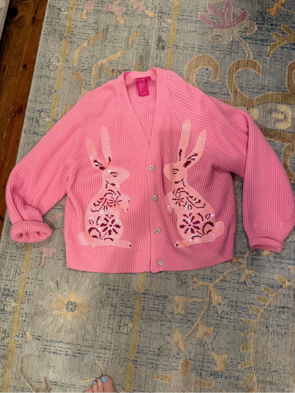 Queen of Sparkles Pink Sequin Bunny Cardigan Small - Picture 6 of 6